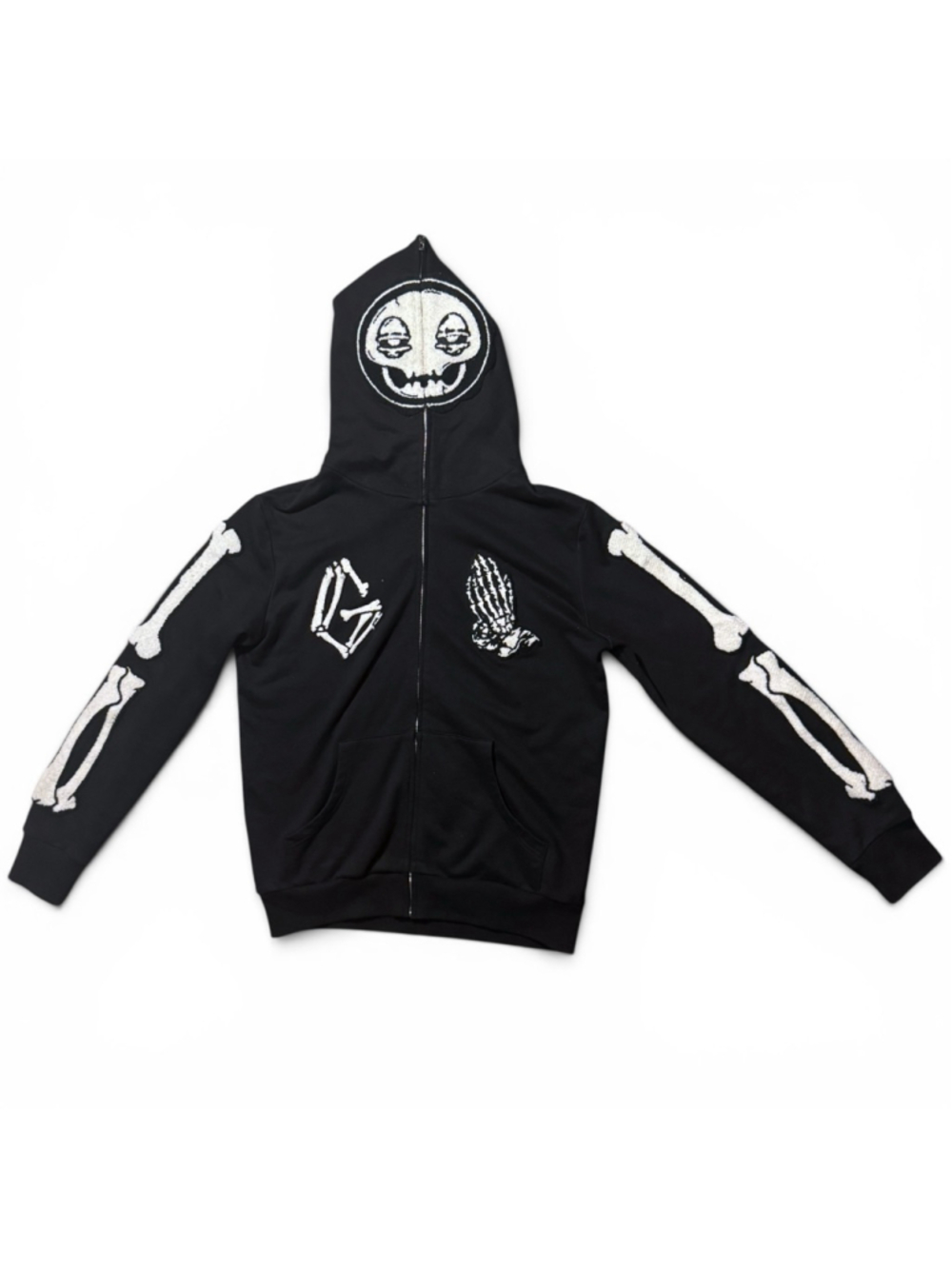 Glo Gang Black & White Skeleton Full Zip Hoodie Size Large Chief Keef